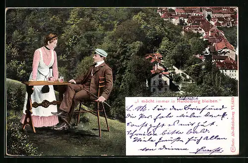 AK Heidelberg, Ortsansicht, Verbindungsstudent beim Weintrinken