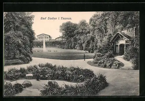 AK Bad Soden i. Taunus, Kurpark mit Springbrunnen