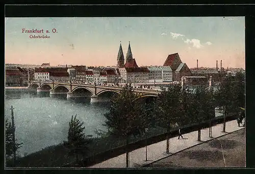 AK Frankfurt a. O., Oderbrücke aus der Vogelschau