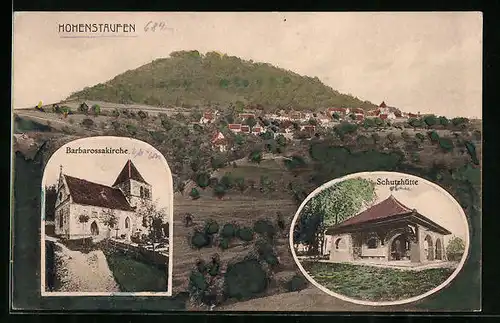 AK Göppingen-Hohenstaufen, Ortsansicht, Barbarossakirche, Schutzhütte
