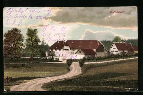 AK St. Johann, Ortsansicht mit Feldweg