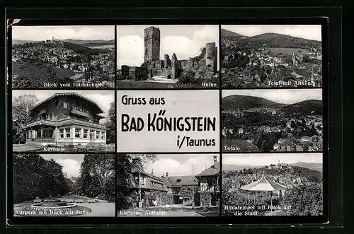 AK Bad Königstein /Taunus, Totalansicht mit Altkönig, Kurhaus, Ruine