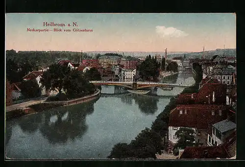 AK Heilbronn a. N., Neckarpartie, Blick vom Götzenturm