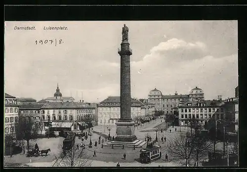 AK Darmstadt, Luisenplatz mit Strassenbahn