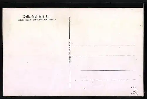 AK Zella-Mehlis i. Th., Blick vom Stadt-Cafe zur Kirche