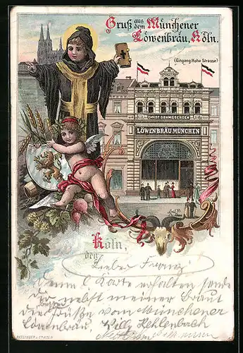 Lithographie Köln, Gasthaus Löwenbräu München, Münchner Kindl vorm Dom