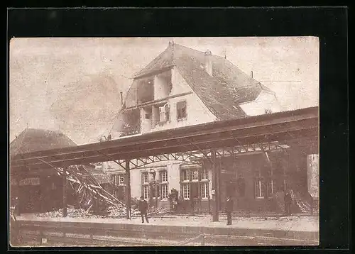 AK Plochingen, Unwetter am 1.6.1913, zerstörter Bahnhof
