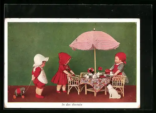 AK Käthe Kruse-Puppen beim Tee-Kränzchen