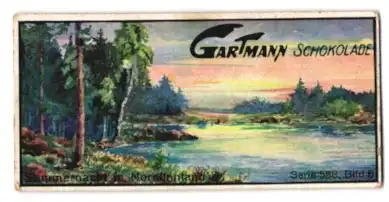 Sammelbild Gartmann-Schokolade, Im Lande der tausend Seen, Serie 588, Bild 6, Sommernacht in Nordfinnland