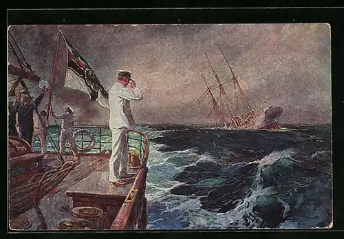 Künstler-AK Hans Bohrdt: der letzte Gruss, der Salut des Matrosen dem sinkenden Schiff