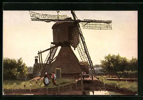 Künstler-AK Johan Georg Gerstenhauer: Bauern an der alten Windmühle, unsigniert