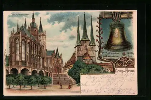 Lithographie Erfurt, Dom und Severikirche, die Glocke Gloriosa