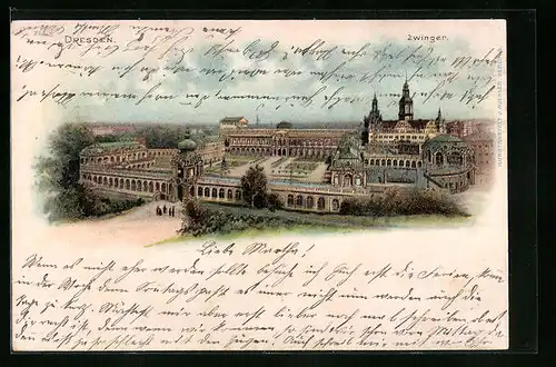 Lithographie Dresden, Blick auf den Zwinger
