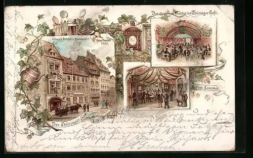 Vorläufer-Lithographie Leipzig, 1895, der Thüringer Hof, der staubfreie Garten im Thüringer Hof, Sommerfest