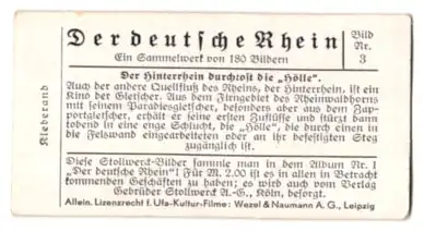 Sammelbild Stollwerck Schokolade, Der deutsche Rhein, Bild Nr. 3, der Hinterrhein durchtost die Hölle