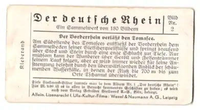 Sammelbild Stollwerck Schokolade, Der deutsche Rhein, Bild Nr. 2, der Vorderrhein verlässt den Tomasee