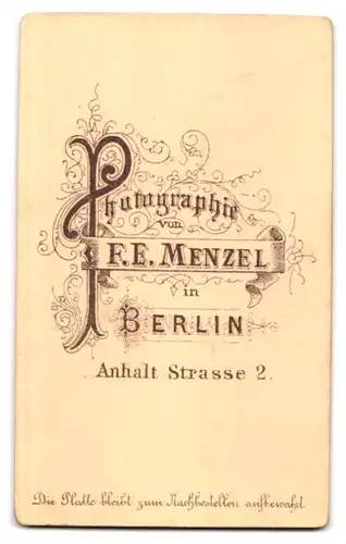 Fotografie F. E. Menzel, Berlin, Anhalt Str. 2, Stattlicher Herr im Anzug mit Fliege