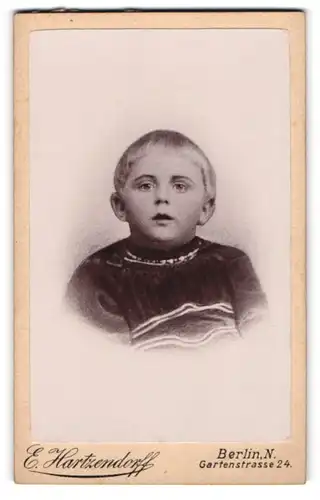 Fotografie E. Hartzendorff, Berlin-N. Gartenstr. 24, Kleiner Junge in hübscher Kleidung