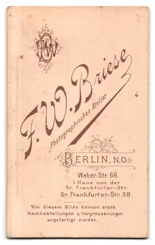 Fotografie F. W. Briese, Berlin, Weberstr. 66, Süsses Kleinkind im weissen Kleid