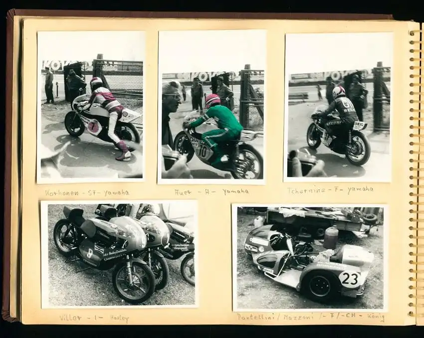 Fotoalbum mit 93 Fotografien, Motorrad-Rennen Brno, Grand Prix der Tschechoslowakei 1975, Yamaha, Harley, Norton, Honda 0