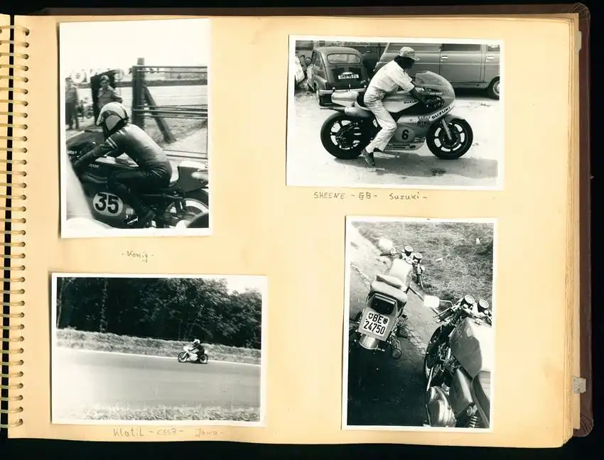 Fotoalbum mit 93 Fotografien, Motorrad-Rennen Brno, Grand Prix der Tschechoslowakei 1975, Yamaha, Harley, Norton, Honda 1