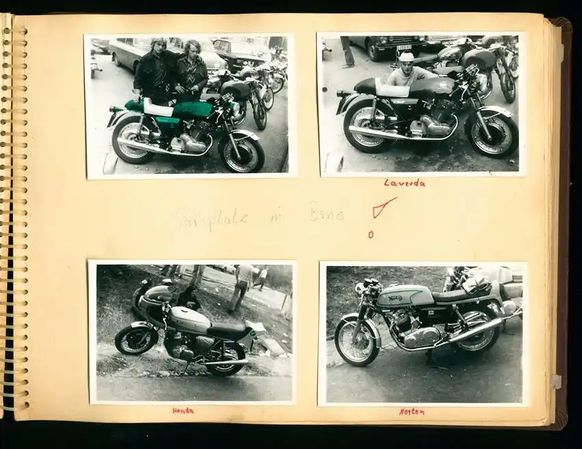 Fotoalbum mit 93 Fotografien, Motorrad-Rennen Brno, Grand Prix der Tschechoslowakei 1975, Yamaha, Harley, Norton, Honda 6
