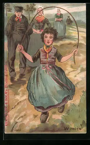 Künstler-AK Wierden, Mädchen in Tracht beim Seilspringen