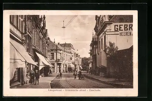 AK Enschede, Langestraat - Gronausche straat