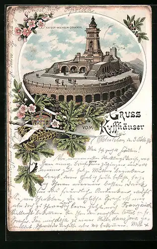 Lithographie Kyffhäuser, Kaiser-Wilhelm-Denkmal