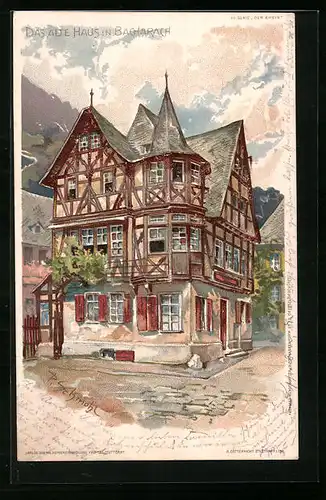 Lithographie Bacharach, Altes Haus