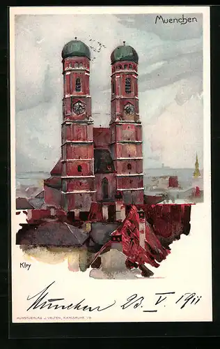 Künstler-AK Heinrich Kley: München, Darstellung der Frauenkirche