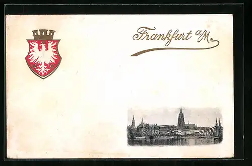 Präge-AK Frankfurt /Main, Stadtwappen und Panorama am Main