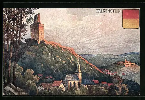 AK Falkenstein, Blick auf den Ort mit Burg