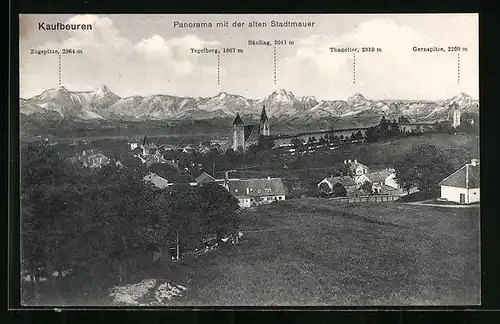 AK Kaufbeuren, Panorama mit der alten Stadtmauer