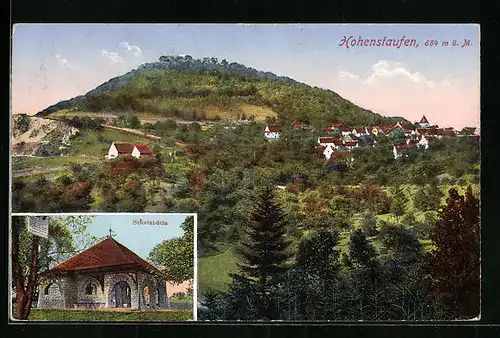 AK Hohenstaufen, Blick auf Dorf am Berg mit Schutzhütte