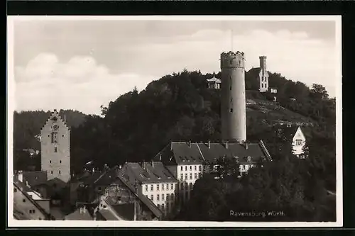 AK Ravensburg, Blick auf Burg und Wohnhäuser
