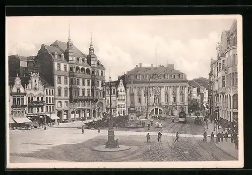 AK Bonn, Marktplatzblick mit Strassenbahn und Fussgängern