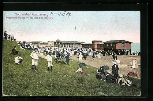 AK Cuxhaven, Promenadenconzert bei der Badeanstalt