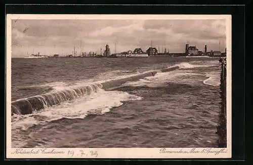 AK Cuxhaven, Promenade am Meer bei Springflut