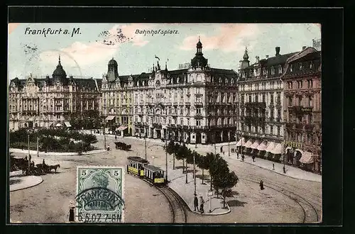 AK Frankfurt a. M., Bahnhofsplatz mit Strassenbahn und Apotheke