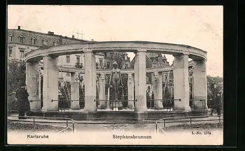AK Karlsruhe, Stephansbrunnen im Park