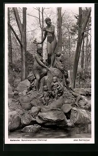 AK Karlsruhe, Brunnen im Nymphengarten