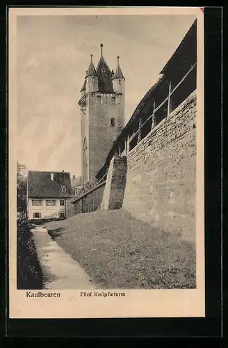 AK Kaufbeuren, Fünf Knöpfleturm mit Stadtmauer