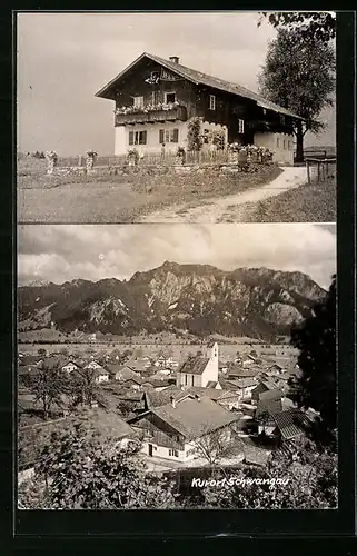 AK Schwangau, Ortsansicht mit Bergpanorama