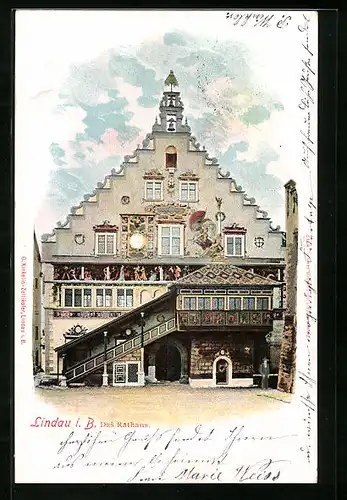 Künstler-AK Lindau i. B., Das Rathaus in der Frontalansicht