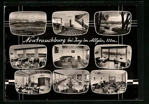 AK Neutrauchburg bei Isny, Ortsansicht aus der Ferne, Innenansicht eines Gasthofs