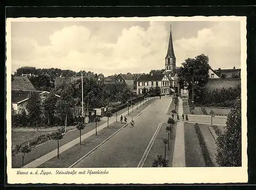 AK Werne a. d. Lippe, Steinstrasse mit Pfarrkirche