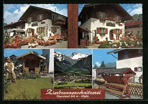 AK Oberstdorf, Zierbrunnenschnitzerei Thaumiller, Walserstrasse 28