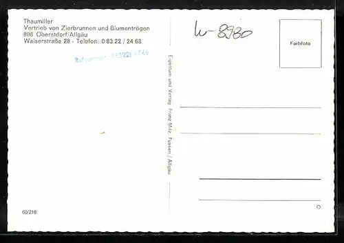 AK Oberstdorf, Zierbrunnenschnitzerei Thaumiller, Walserstrasse 28