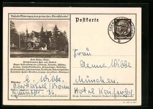 AK Bad Sulza, Kurhaus mit Park, Ganzsache